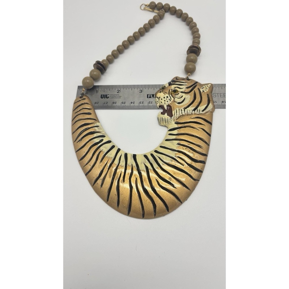 Huge Vintage Hand Painted Tiger Statement Necklace - Picture 7 of 7